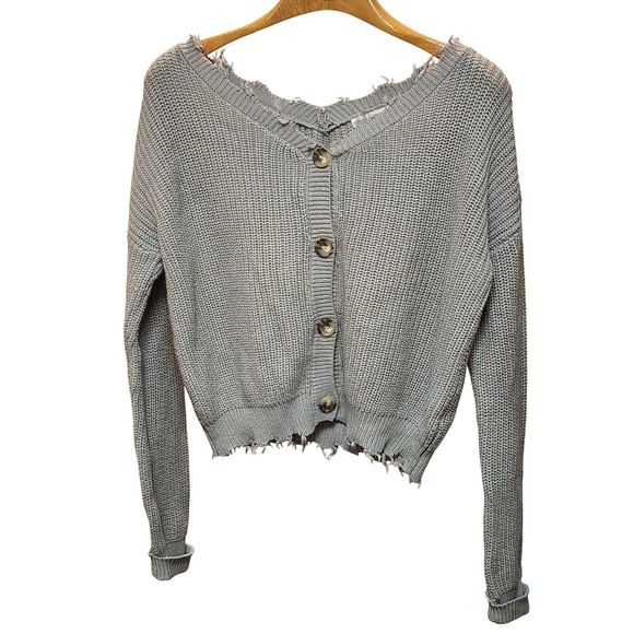 moon & madison Sweaters - Moon & Madison Grey Distressed Cotton Knit Cardigan Sweater Womens Large